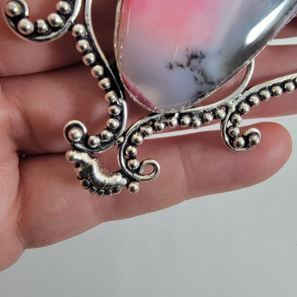 Handmade Silver Pendant – Rhodonite & Rose Quartz + 20" Silver Snake Chain - Picture 10 of 10